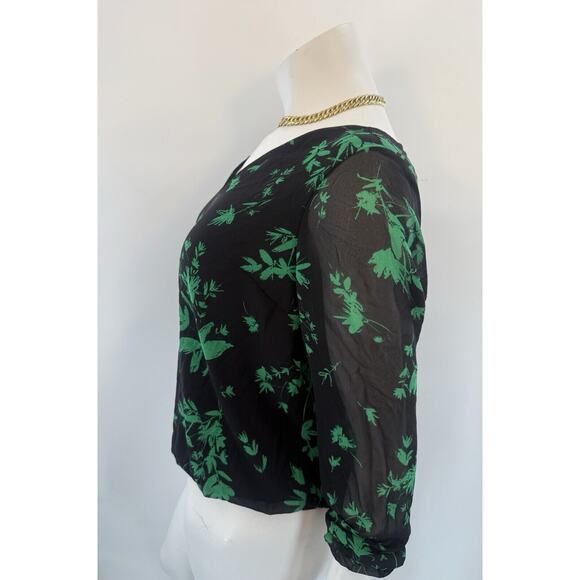 Torrid 0 10 top Blouse Black And Green NWT Casual Sheer Blouse Office - Picture 3 of 5